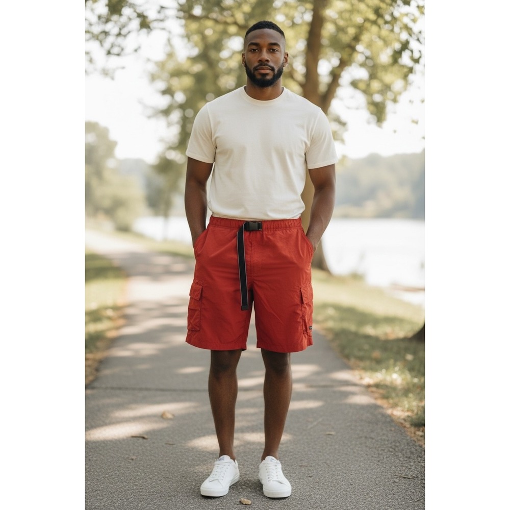 Columbia‎ XCO Sport Cargo Shorts Red Mens Size L Belted Packable Outdoor